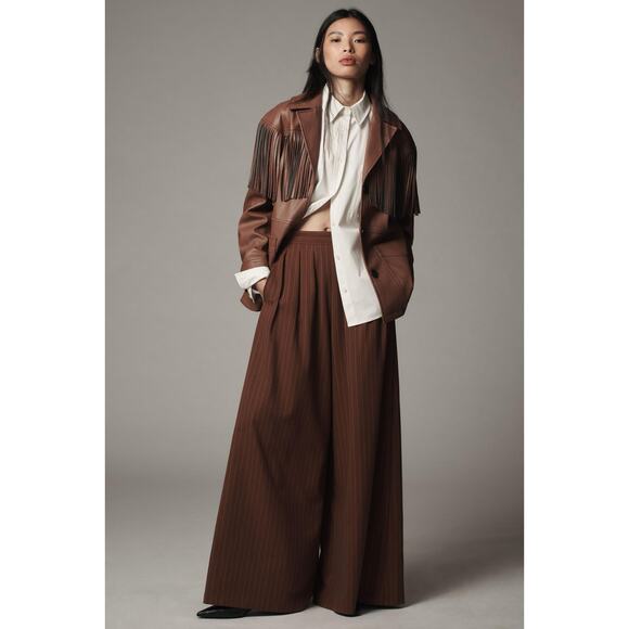 Avec Les Filles for Anthropologie Fringe Faux Leather Shacket XS - Picture 4 of 14